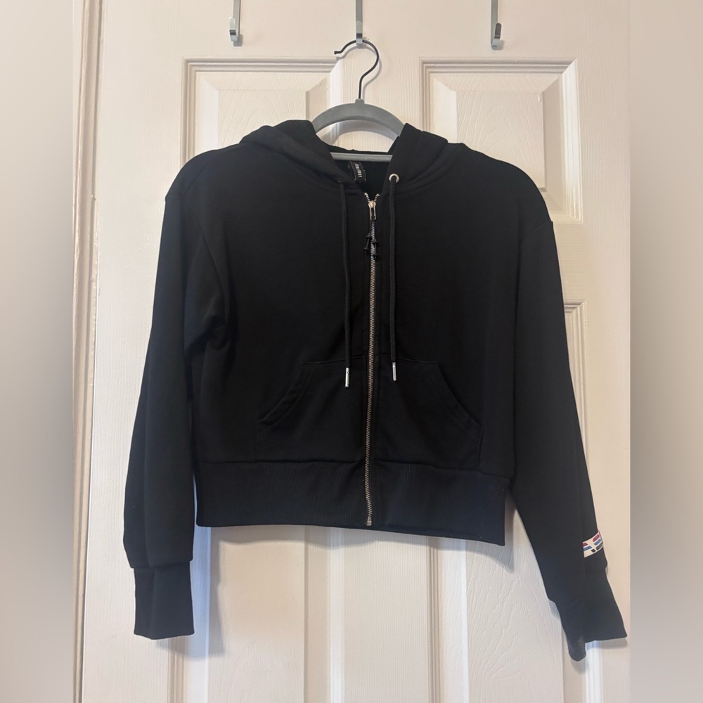 Adam Selman Sport Stylish Black Women's Zip-Up Hoodie